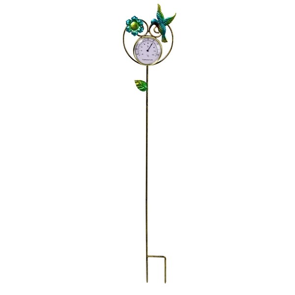 35" Gold Plated Hummingbird and Flower Garden Stake Thermometer - N/A