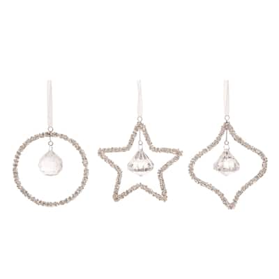 Transpac Metal Beaded Crystal Ornament Set of 3 Christmas Home Decorations - Multicolor