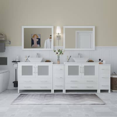 Vanity Art 96" Double Sink Bathroom Vanity Set with Engineered Marble Top and Free Mirror