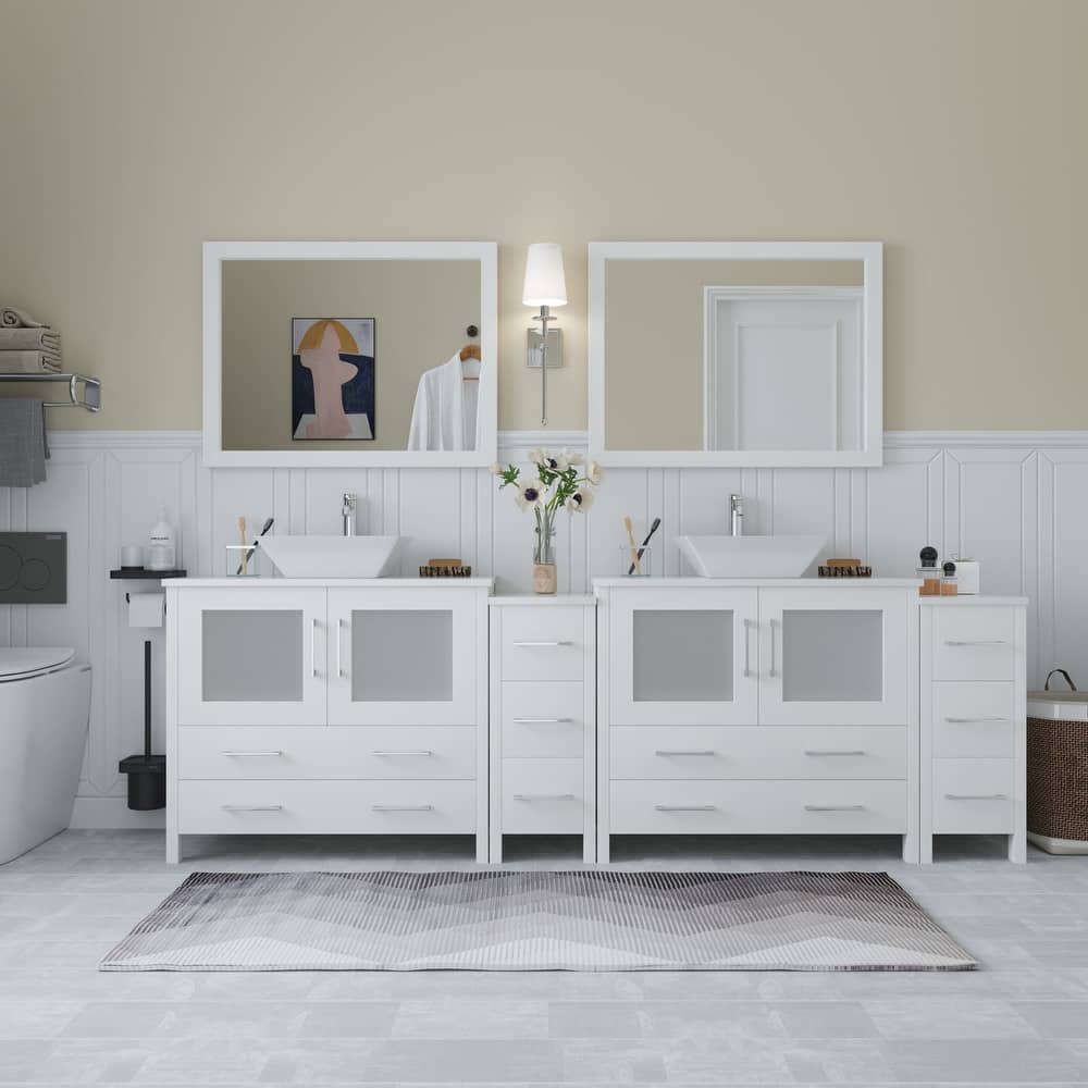Vanity Art 96" Double Sink Bathroom Vanity Set with Engineered Marble Top and Free Mirror