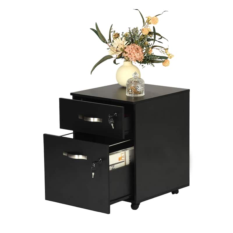 Homy Casa Black 2-Drawer Mobile File Cabinet Lock and Wheels