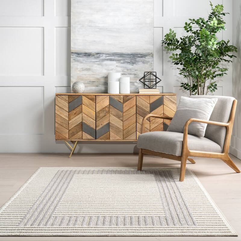 Nuloom Nicka Striped Border Machine Washable Area Rug