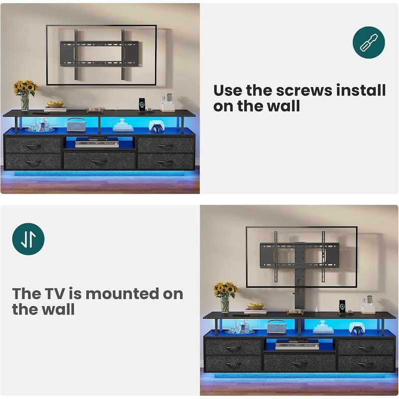 TV Stand with Mount 32/55/65/70 inch TVs Power Outlets Storage Entertainment Center