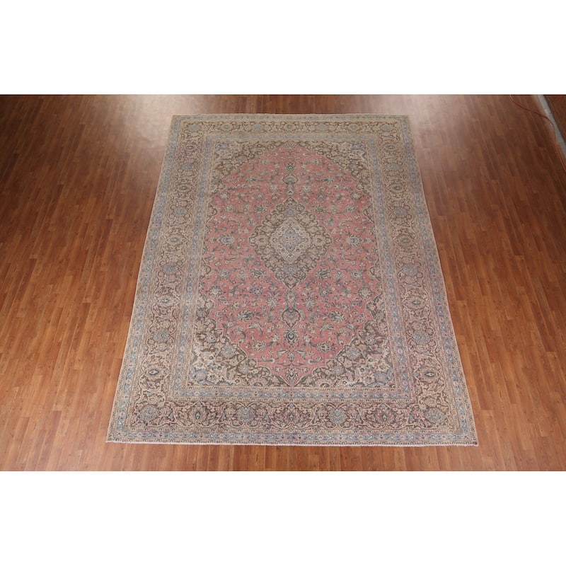Mashad Persian Vintage Rug Hand-Knotted Oriental Wool Carpet - 9'10"x 12'9"