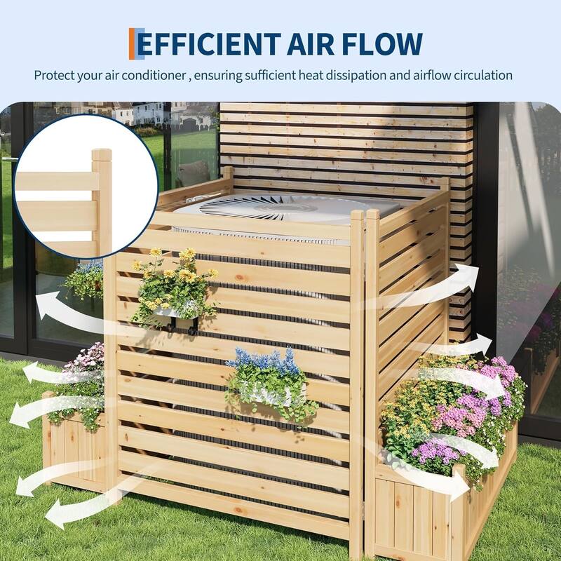 2-Pack 34x40 Inch Solid Wood Privacy Fence Panels with Planter Box - Outdoor AC Unit Cover and Decorative Garden Screen