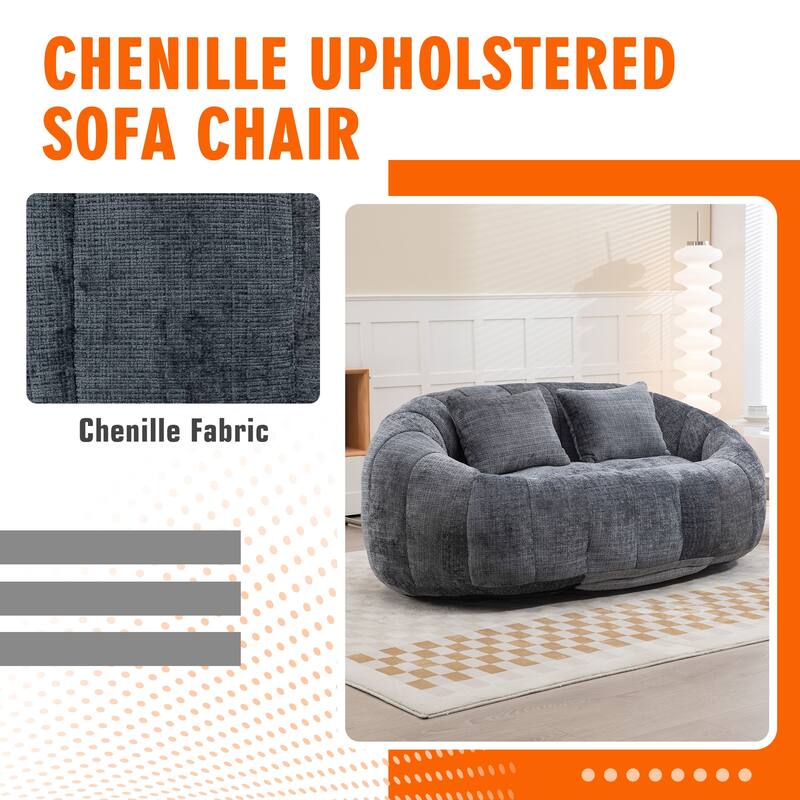 HOMEFUN Chenille Upholstered Durable Comfort Lounger High Back Bean Bag Loveseat Sofa