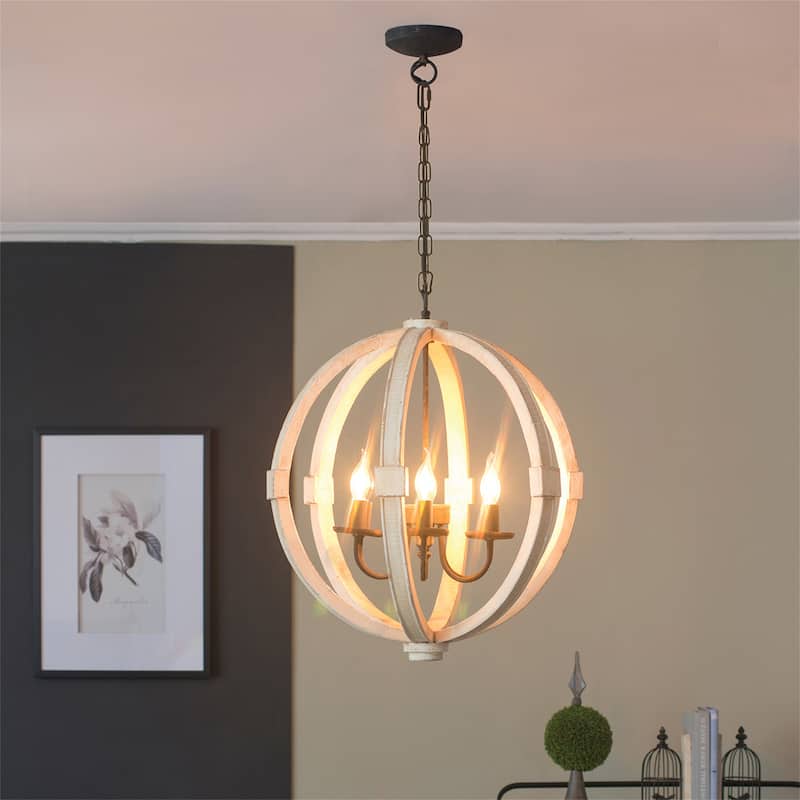 6 Light Wood Chandelier (Bulb Not Included)