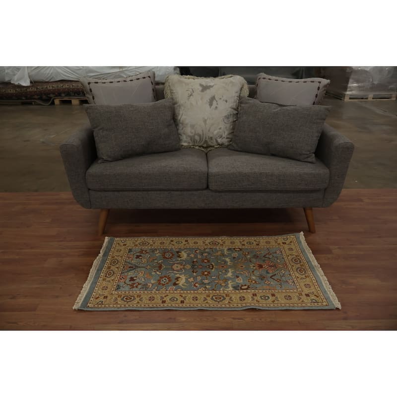 Hand Knotted Oriental 100% Wool Carpet Traditional Floral Navy Blue & Blues Ziegler Area Rug - 4' 0'' X 2' 0''