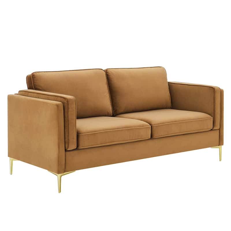 Kaiya Performance Velvet Sofa - Cognac