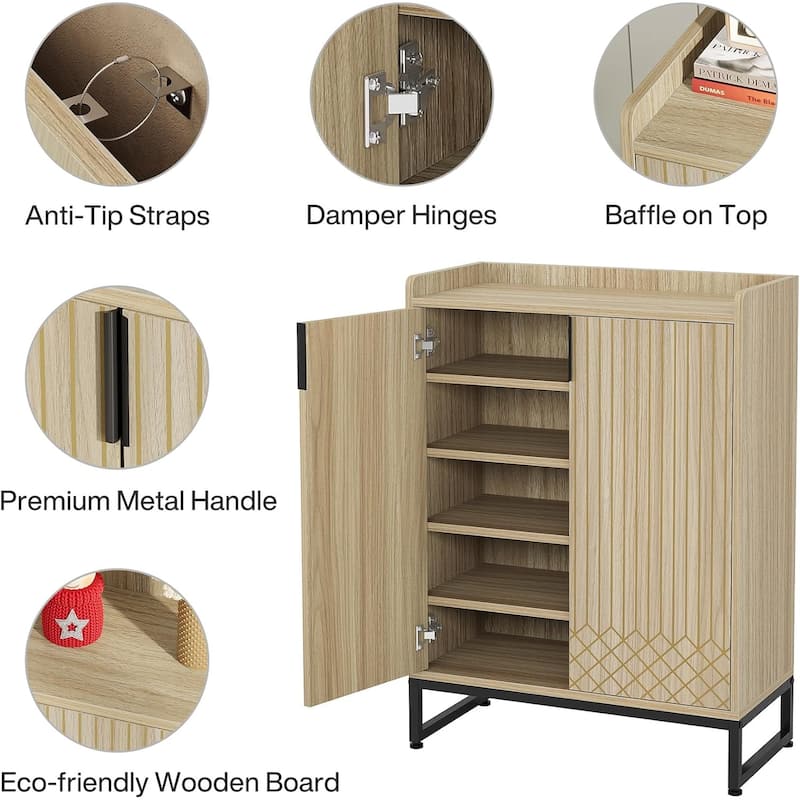 25 Pairs Shoe Cabinet with Doors, 5 Tiers Shoes Rack Organizer Cabinet - 5-Tier