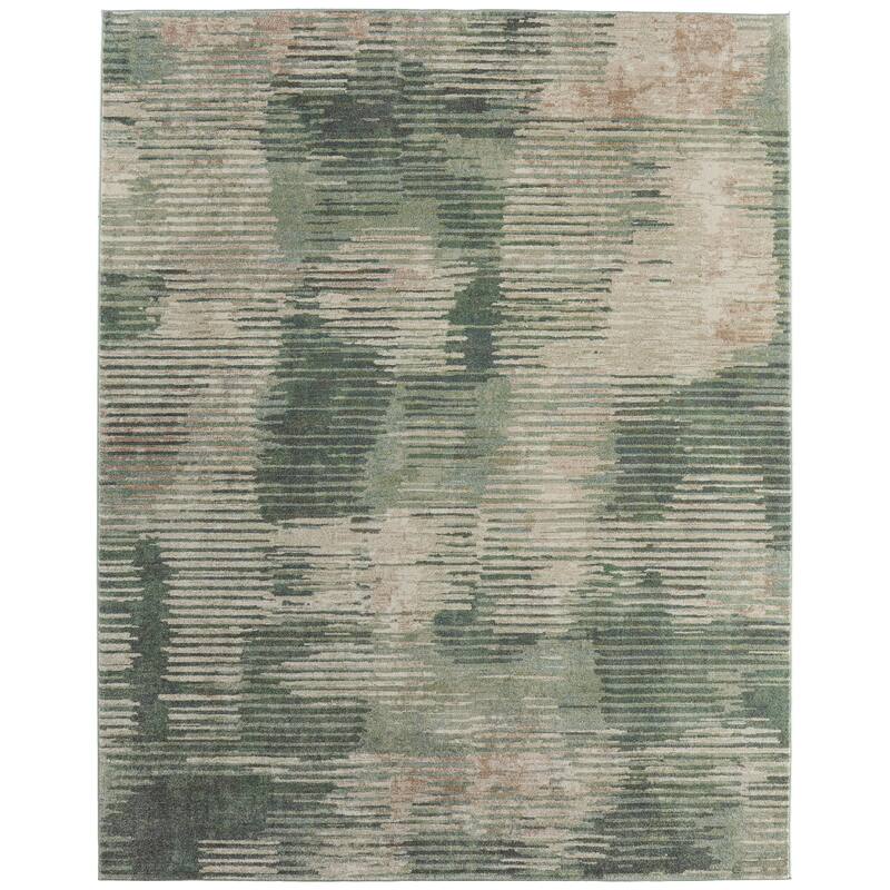 Sparkman R39QY Abstract Modern Area Rug - 1'8" x 2'10" - Green/Ivory/Brown