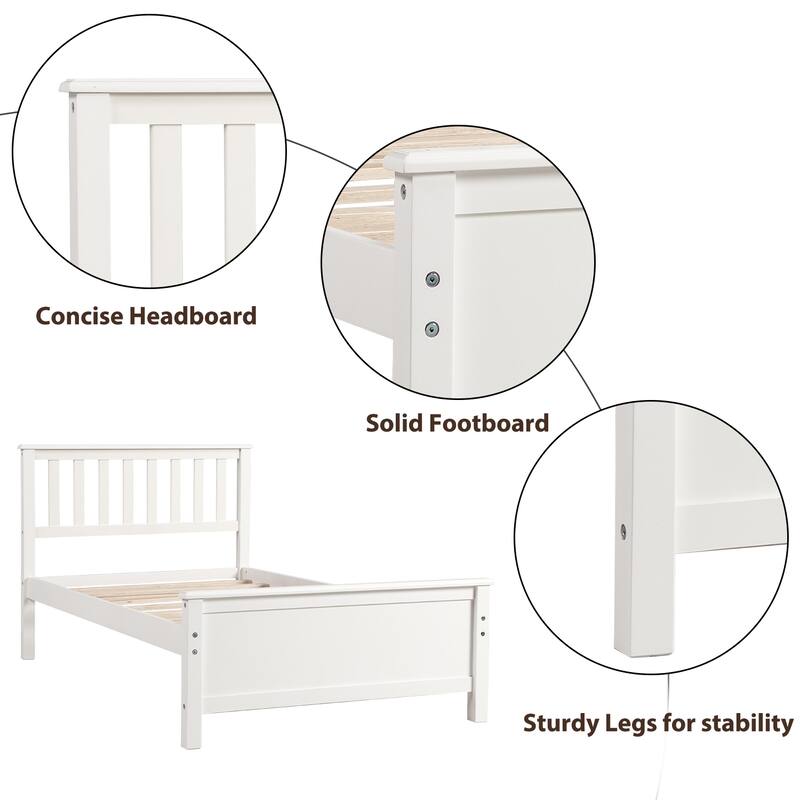 Classic Twin Wood Bed Frame with Slat Support, Headboard and Footboard Included