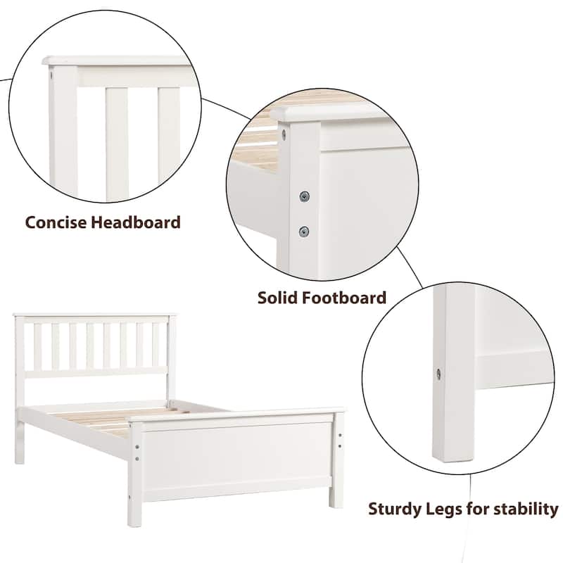 Classic Twin Wood Bed Frame with Slat Support and Headboard