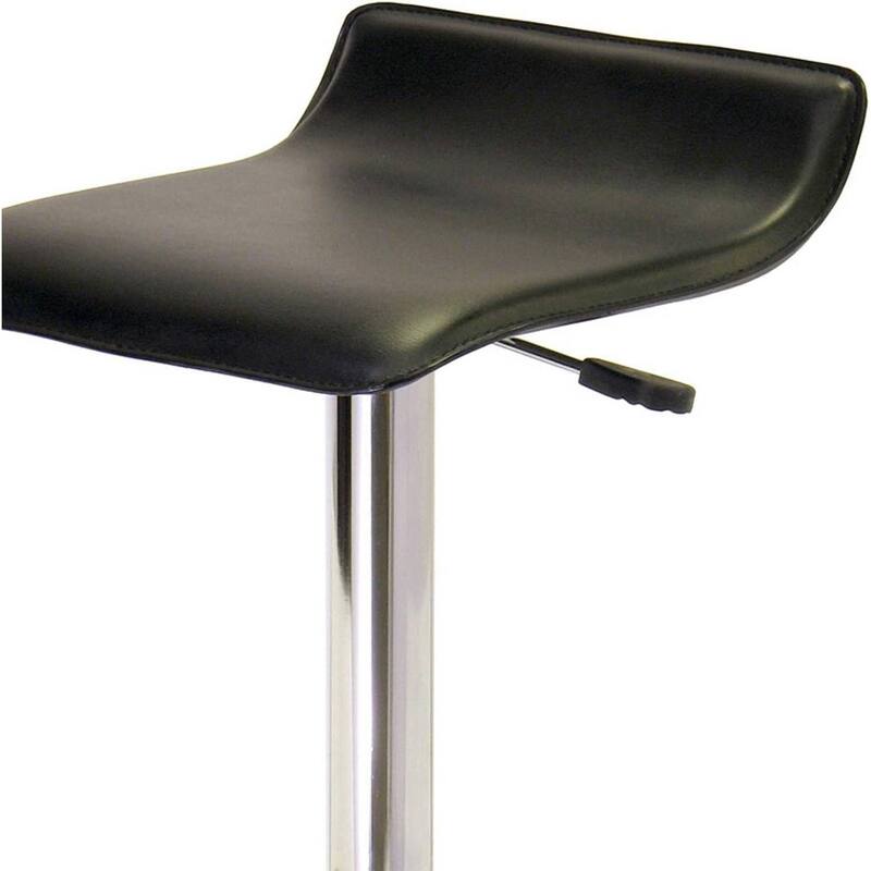 Modern Adjustable Black Faux Leather Bar Stools with Chrome Base and Swivel Seats - 18"D x 16"W x 29"H