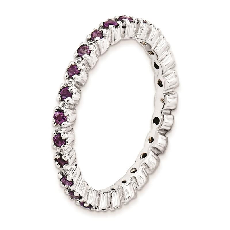 Curata 925 Sterling Silver Polished Prong set Patterned Stackable Expressions Amethyst Ring