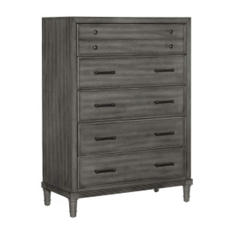 Ceila 53 Inch Tall 5 Drawer Dresser Chest, Round Tapered Legs, Gray Finish