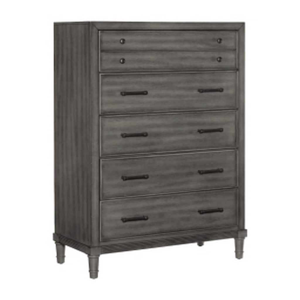 Ceila 53 Inch Tall 5 Drawer Dresser Chest, Round Tapered Legs, Gray Finish