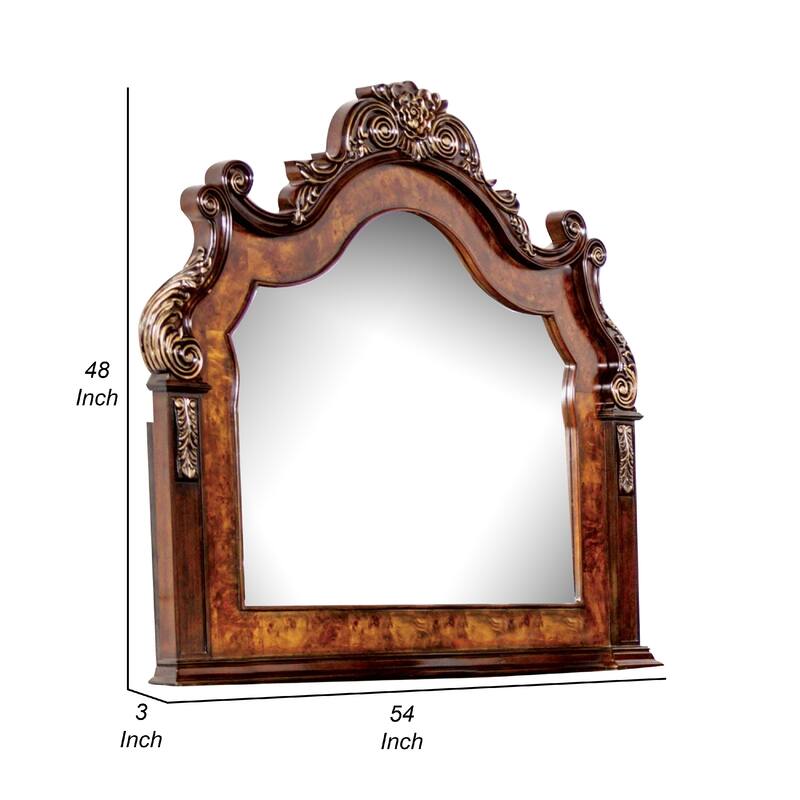 Iliana Dresser Mirror, Beveled Glass, Ornate Oak and Dark Cherry Brown, 48x54 - Cherry Brown, Oak Brown, Gold