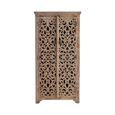 Bengal Manor Hand Carved Mango Wood 2 Door Cabinet - 39.5"W x 18"D x 76"H
