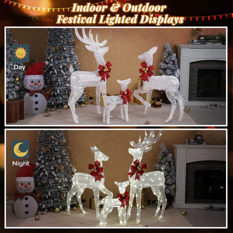 3-Piece Lighted Christmas Reindeer Family Set Outdoor Decorations Weather Proof Sparkling Deer Family