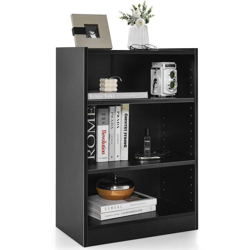 Costway 3-Tier Bookcase Open Multipurpose Display Rack Cabinet with - 19.5'' x 12'' x 29.5'' (L x W x H) - Black