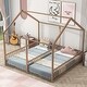 preview thumbnail 14 of 35, Metal Twin Size House Platform Bed with Two Shared Beds, Guardrails, Roof and Windows, Sturdy Frame, Black Finish