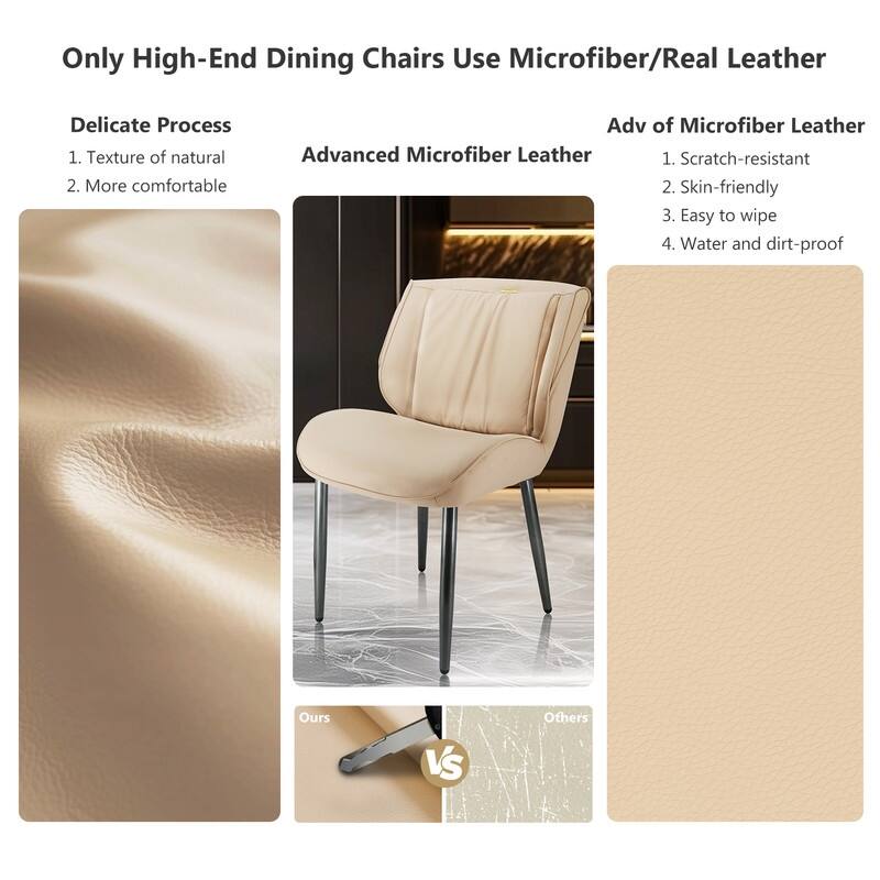 2PCS Upholstered Dining Chairs Kitchen Island Counter Side Chair Curvature Seat