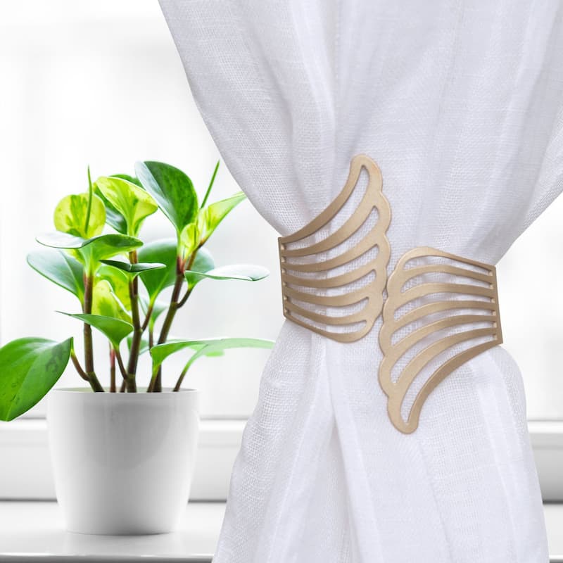 Set of 2 Cuff Metal Wings Tieback Angel - 3.8"L x 3"W x 2.5"D - Gold