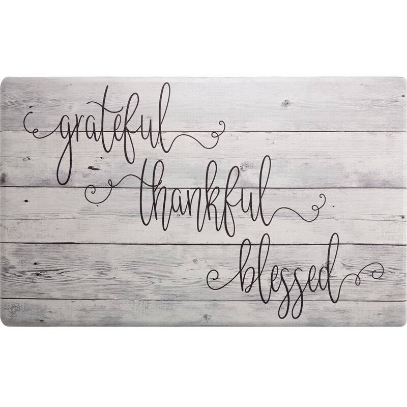 SoHome Cozy Living Grateful Thankful Modern Farmhouse Anti-Fatigue Kitchen Mat, Grey/Black - 20"x36