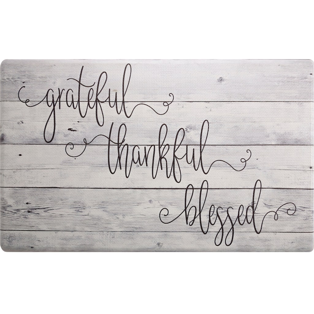 SoHome Cozy Living Grateful Thankful Modern Farmhouse Anti-Fatigue Kitchen Mat, Grey/Black