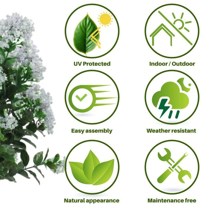 47 In. Artificial White Lilac Plant in black pot. Outdoor/Indoor - Green