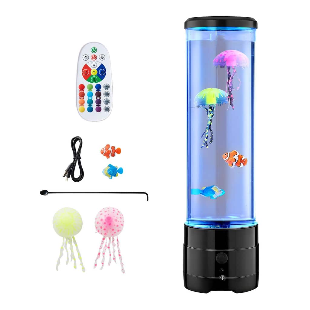 3-in-1 Sensory Bubble Lamp with Jellyfish Motion Bluetooth Audio and 16 LED Colors Quiet Light - 4.21 x 15.04 in