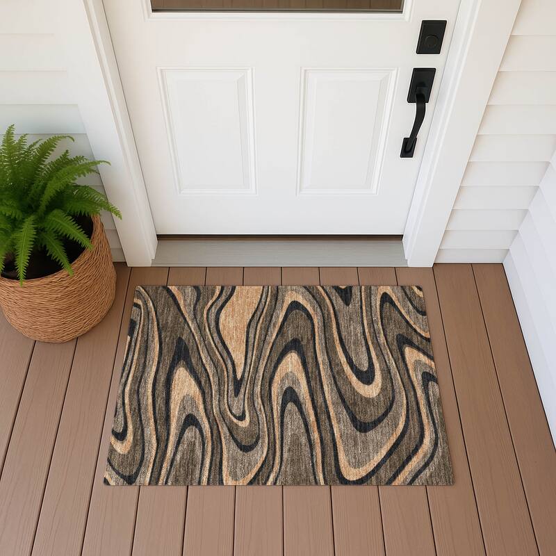 Machine Washable Indoor/ Outdoor Abstract Busey Chantille Rug - Chocolate - 1'8" x 2'6"