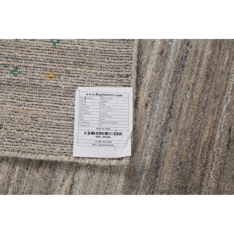 Striped Tribal Gabbeh Indian Square Area Rug Hand-Knotted Wool Carpet - 8'0"x 7'11"