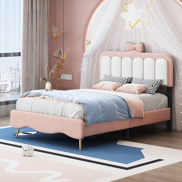 slide 2 of 8, Pink Princess Platform Bed with Bow-Knot Decorate, Twin Size Pink - Twin