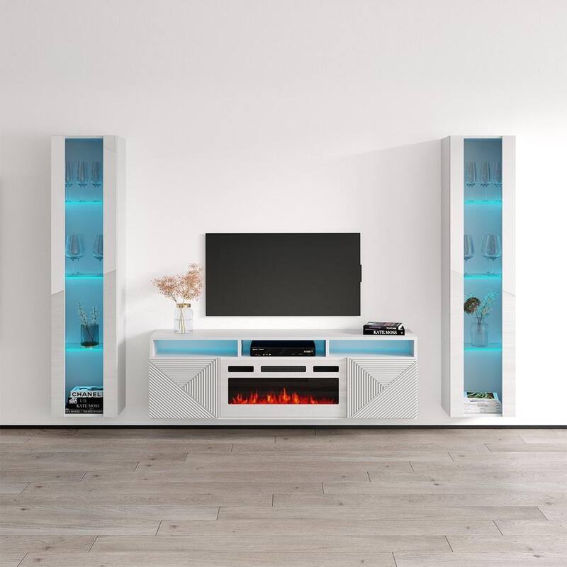 Giza WH-EF Floating Fireplace Entertainment Center - 41 - White