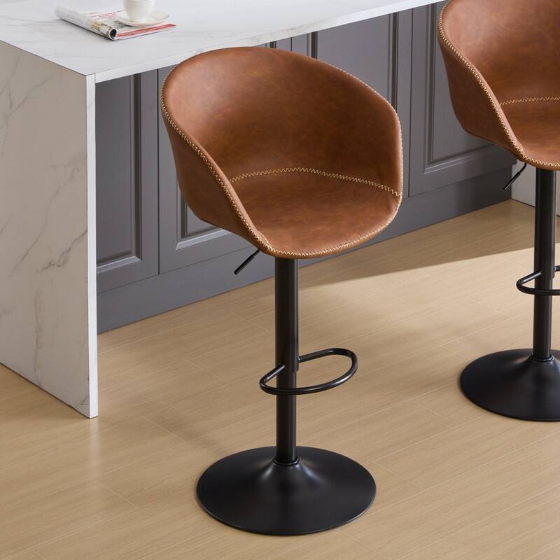 Adjustable Swivel Bar Stools, PU Leather Upholstered Counter Height Bar Stool