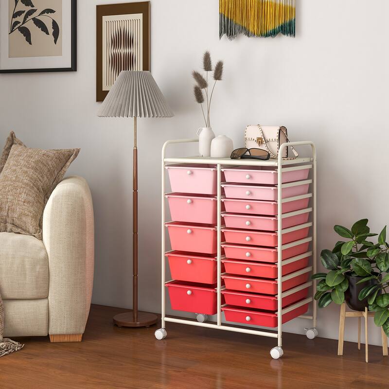 Costway 15 Drawer Rolling Storage Cart Tools Scrapbook Paper Office - See Details