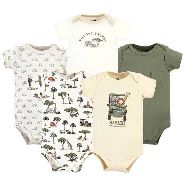 slide 1 of 1, Hudson Baby Cotton Bodysuits, Going On Safari 5-Pack 0-3 Months - Going On Safari 5-Pack