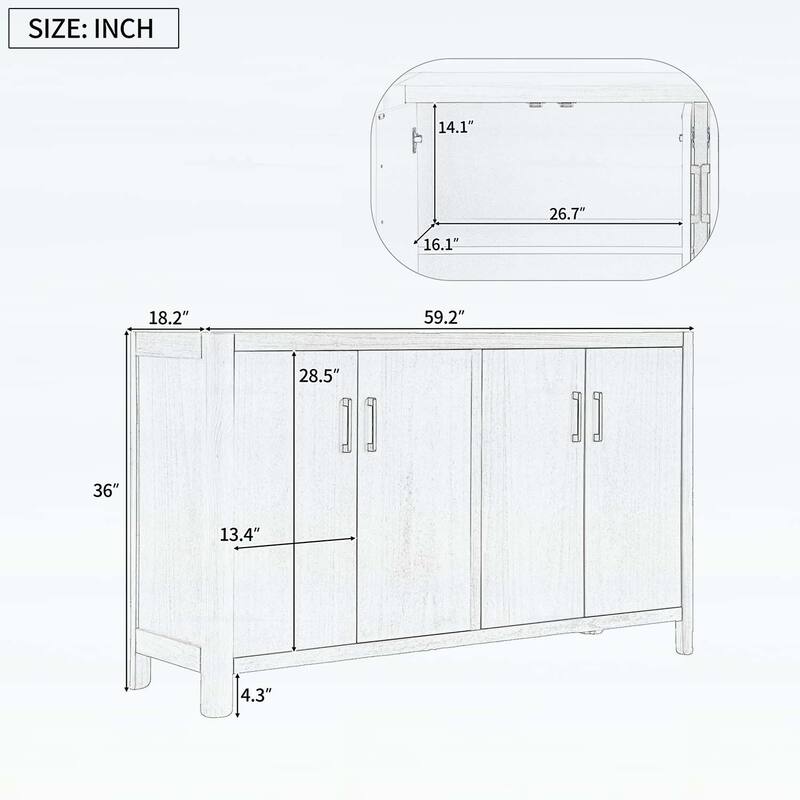 4-Door Cabinet with Smooth Rounded Corners & Refined Metal Handles