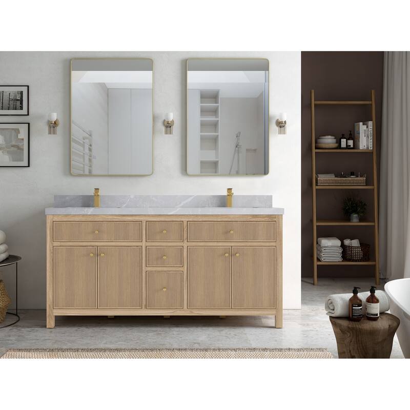 Willow Collections 72 in. W x 22 in. D Sonoma Teak Double Sink Bathroom Vanity with Countertop