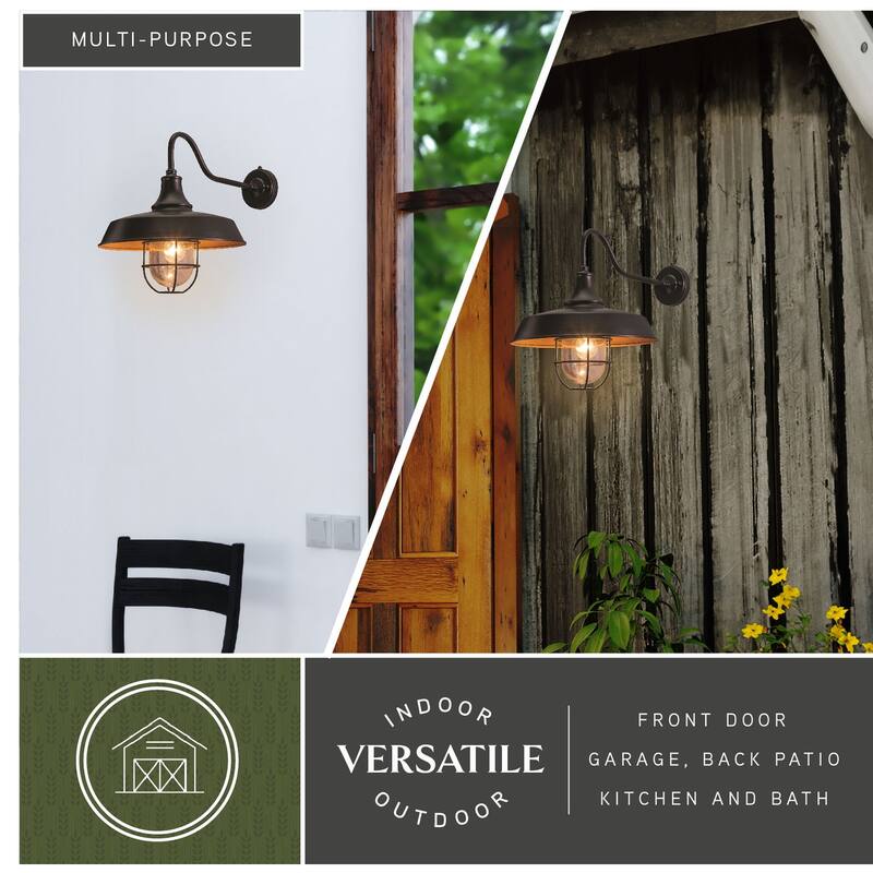 Dorado 1 Light Dusk to Dawn Bronze Farmhouse Outdoor Wall Barn Lantern Clear Glass - 15-in. W x 16.75-in. H x 23-in. D