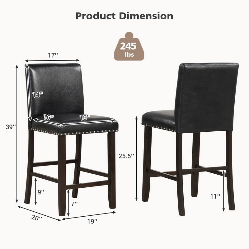 Gymax Set of 2 Bar Stools PVC Leather Counter Height Chairs for