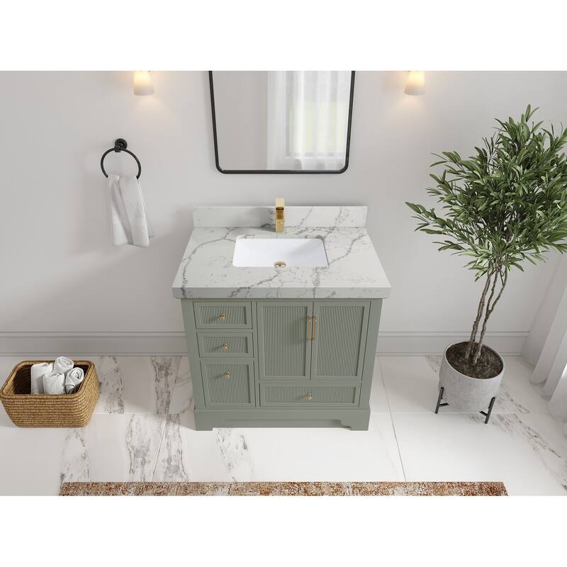 Willow Collections 36 in. W x 22 in. D Alys Center Sink Right Bathroom Vanity with Countertop - 2"Venatino Quartz - Evergreen