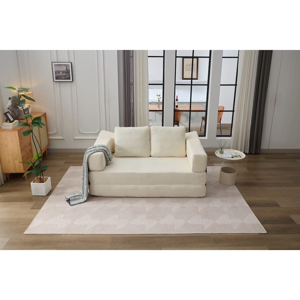 Modern Minimalist Convertible Fold-Out Sofa Bed with Removable Backrest
