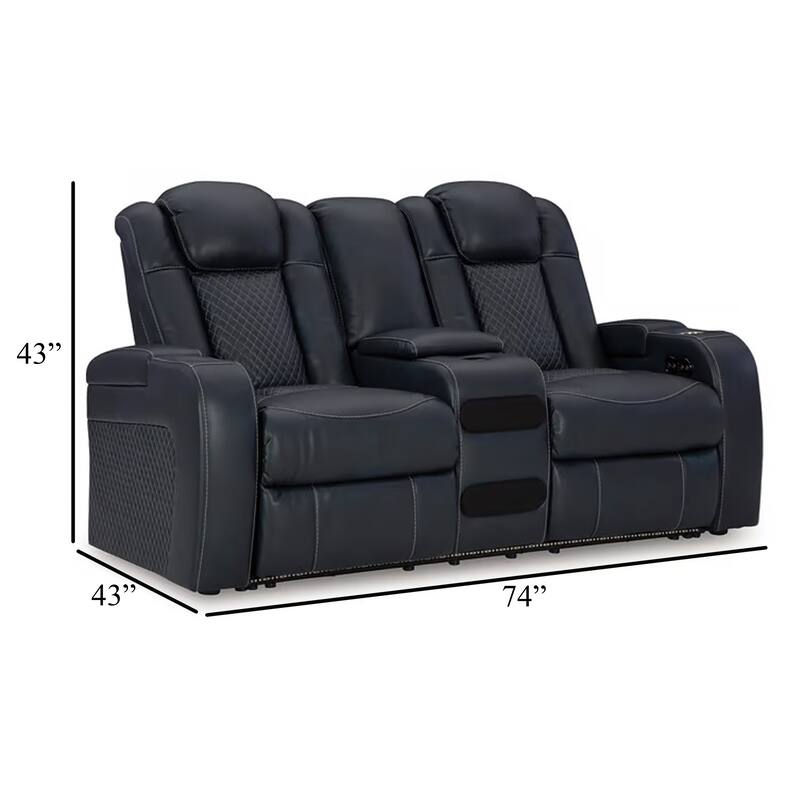 Fynne LED Power Reclining Loveseat, Sapphire Blue Faux Leather 74 Inch