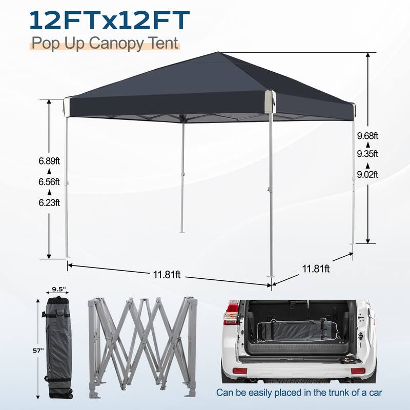 Aoodor 12'x12' Pop Up Canopy Tent with Roller Bag, Portable Instant Shade Canopy