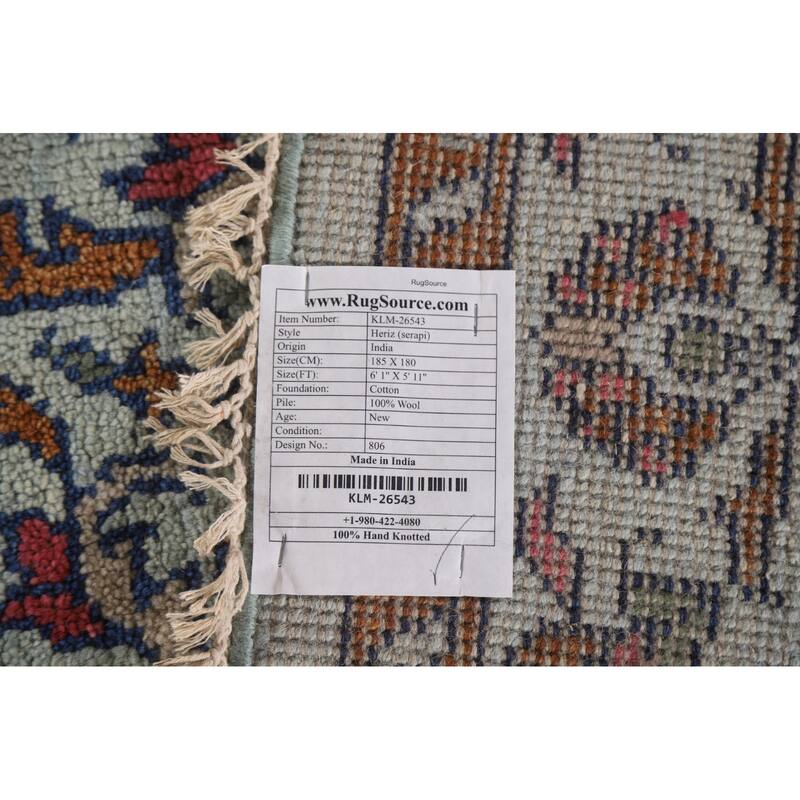 Heriz Serapi Indian Octagon Area Rug Handmade Wool Carpet - 5'11"x 6'1"