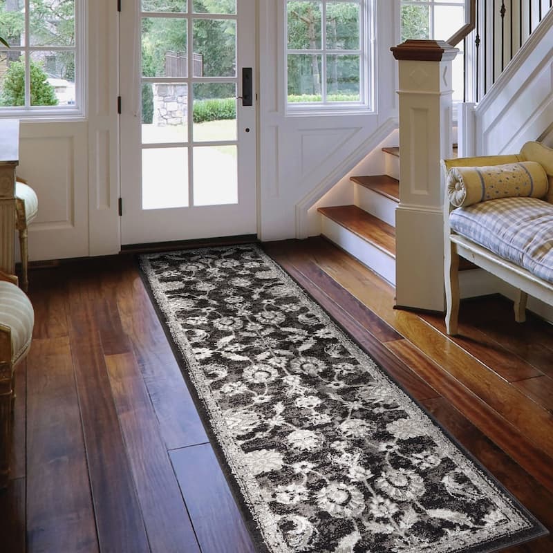 Aurelia Jiru Black Bordered Area Rug - 2'6" x 10'3" Runner