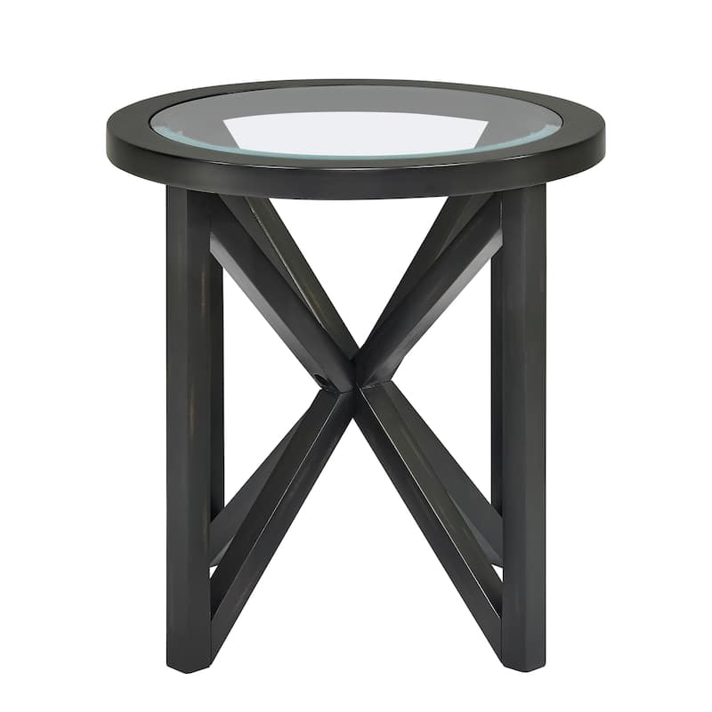 Modern Simple Glass Coffee Table, Tempered Glass Coffee Table Solid Wood Base Round Transparent Glass Top